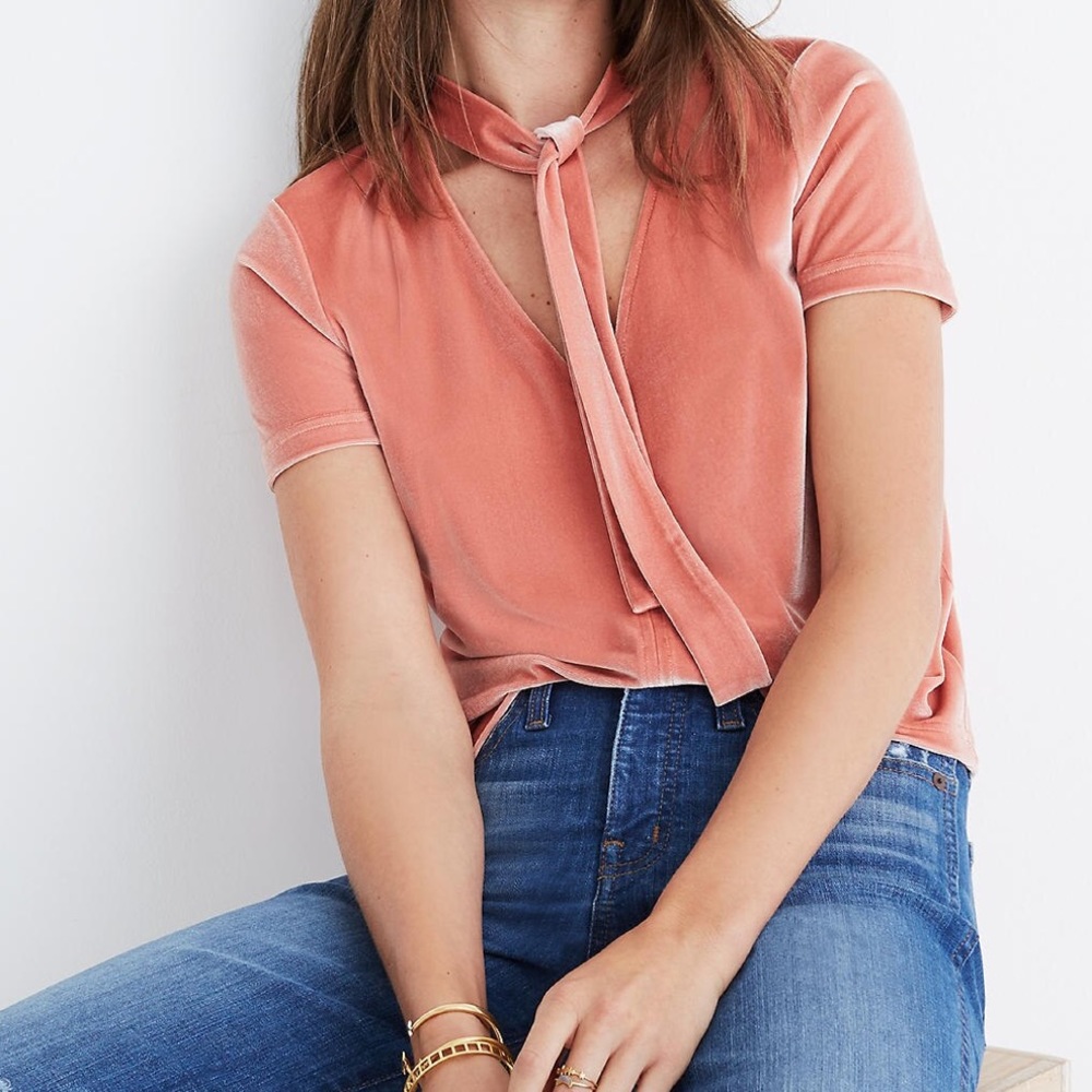 Madewell Velvet Tie-Neck Top